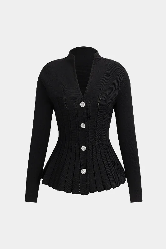 Knit Pleated Crystal Button Long-Sleeve Top Tough Women's Military - inspired Tough Women's Military - inspired Knit Pleated Crystal Button Long-Sleeve Top Tough Women's Military - inspired Tough Women's Military - inspired