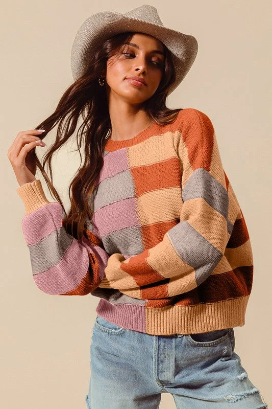ROMAN MULTI COLOR STRIPE HALF BLOCK SWEATER TOP S-XL Cashmere Cashmere