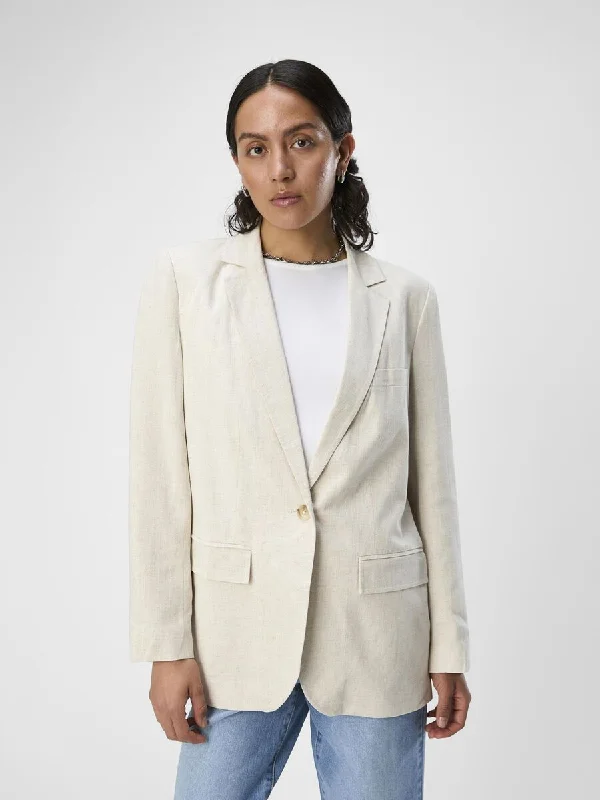 Sigrid Linen Blend Blazer (Sandshell) Geometric Geometric