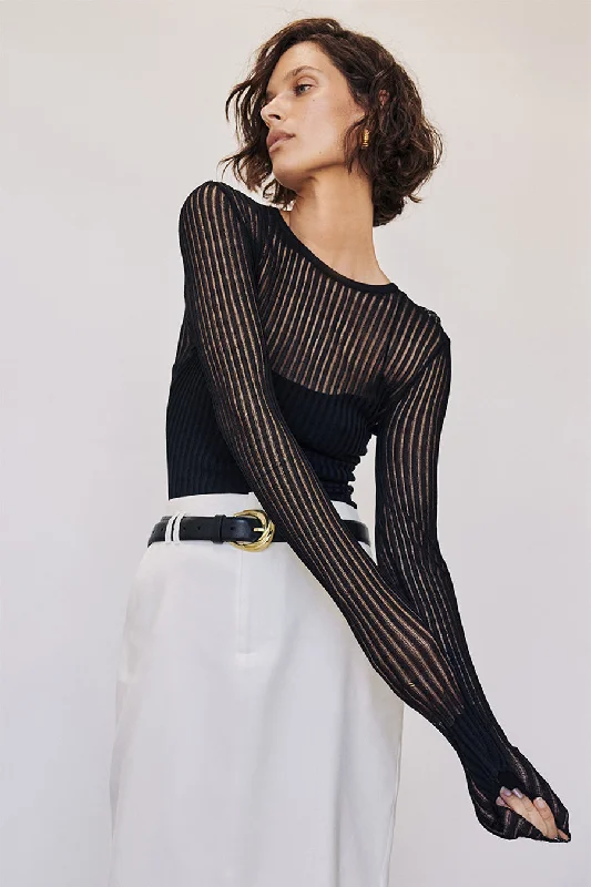 JOVIE BLACK LONG SLEEVE TOP Classic Women's Tweed Classic Women's Tweed