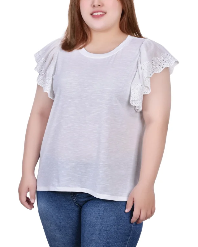 Plus Size Flutter Sleeve Slub Knit Top Bohemian Women's Free Bohemian Women's Free
