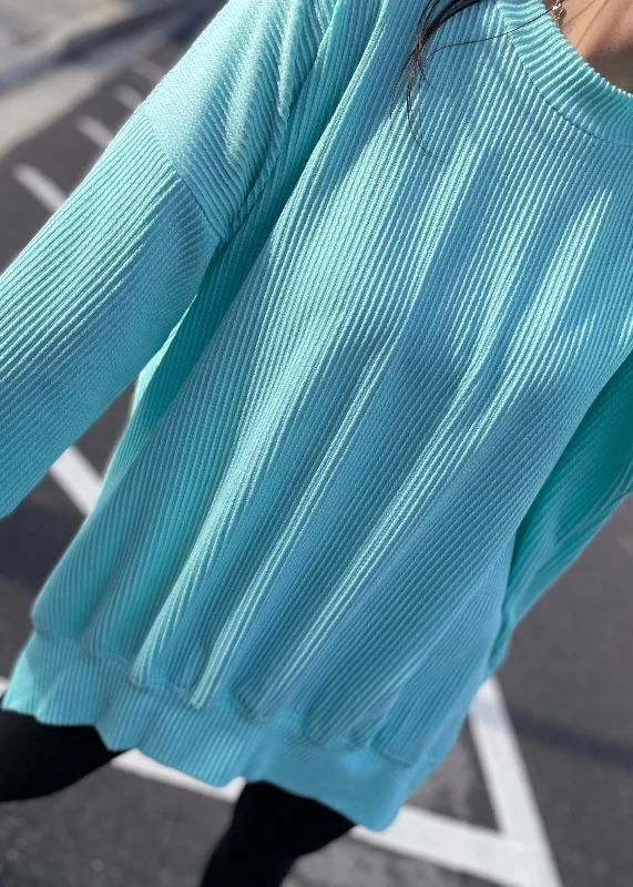 Aqua - Oversized Ribbed Knit Top with Side Slits Modern Women's Tech Modern Women's Tech