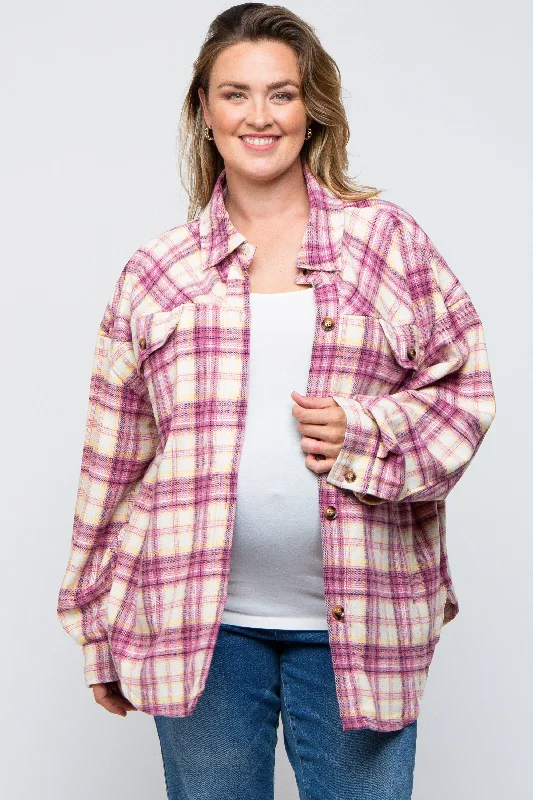 Magenta Flannel Plaid Button Up Maternity Plus Shacket Sophisticated Women's Sophisticated Women's Magenta Flannel Plaid Button Up Maternity Plus Shacket Sophisticated Women's Sophisticated Women's