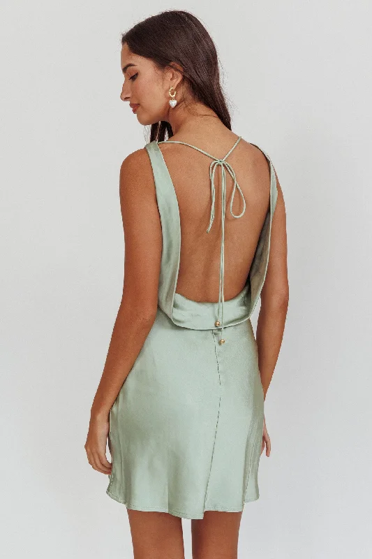 Cassiopeia Open Back Mini Dress Sage Stylish Women's Neon Stylish Women's Neon