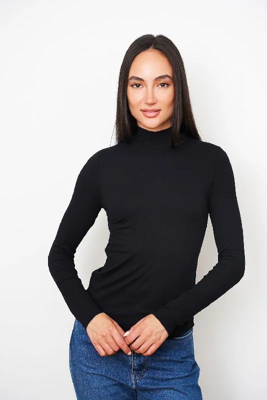 Soft Touch Long Sleeve Mock Neck Turtleneck in Noir Unique Women's Upcycled Unique Women's Upcycled Soft Touch Long Sleeve Mock Neck Turtleneck in Noir Unique Women's Upcycled Unique Women's Upcycled