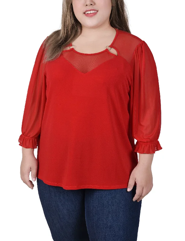 Plus Size 3/4 Sleeve Ringed Top With Mesh Unique Women's Upcycled Unique Women's Upcycled Plus Size 3/4 Sleeve Ringed Top With Mesh Unique Women's Upcycled Unique Women's Upcycled