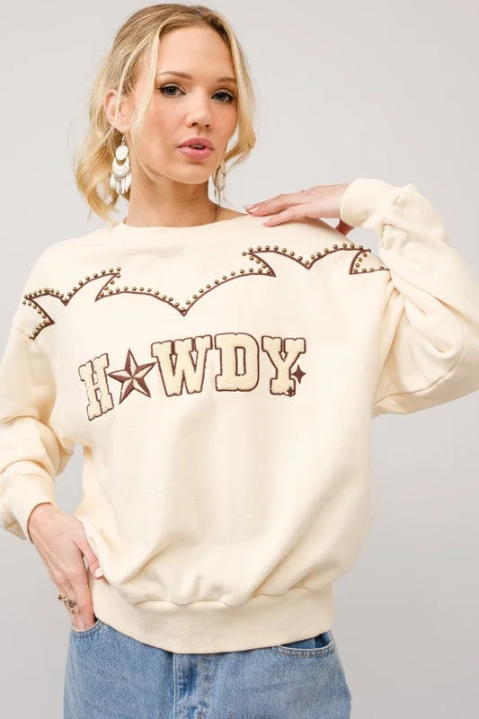 Howdy Studded Yoke Embroidered Sweatshirt Compression Compression