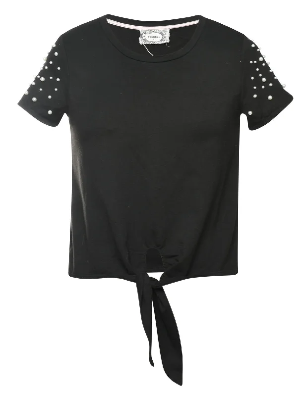 2000s Beaded Plain T-shirt - S Refined Women's Classic  Refined Women's Classic 