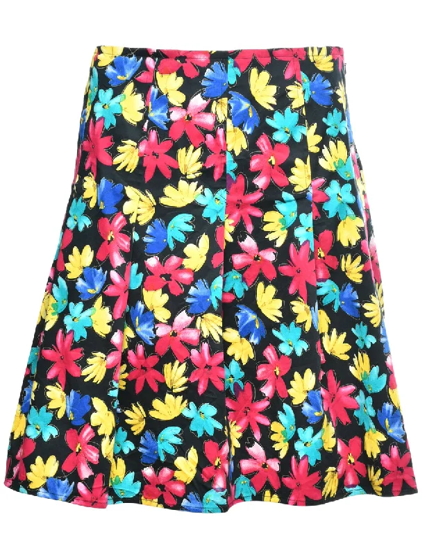 Floral Print Petite Pleated Skirt - M Traditional Women's  Traditional Women's 