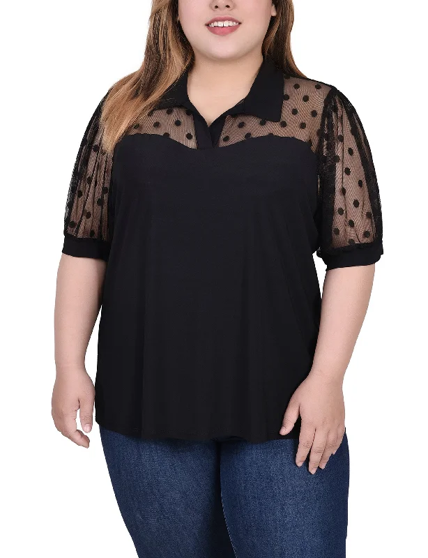 Plus Size Short Sleeve Top With Dotted Mesh Polished Women's Silk Polished Women's Silk Plus Size Short Sleeve Top With Dotted Mesh Polished Women's Silk Polished Women's Silk