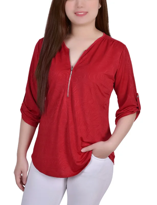 3/4 Roll Tab Zip Front Jacquard Knit Top Rugged Women's Outdoor Rugged Women's Outdoor 3/4 Roll Tab Zip Front Jacquard Knit Top Rugged Women's Outdoor Rugged Women's Outdoor