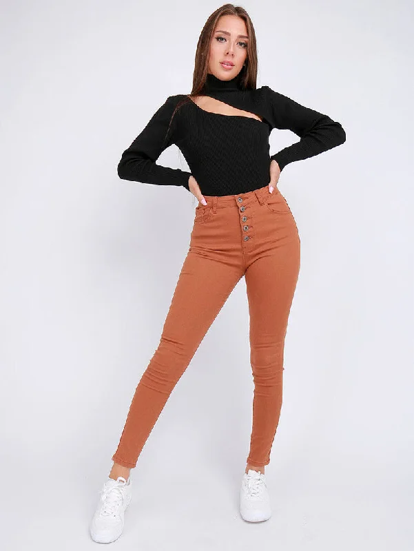 Jean slim marron 5 boutons Edgy Women's Punk Edgy Women's Punk