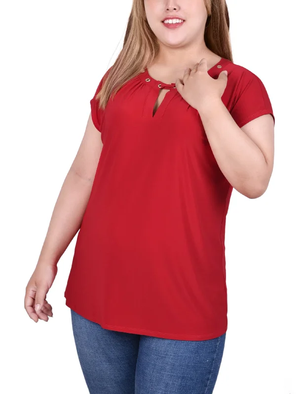 Plus Size Short Sleeve Grommet Top With Keyhole Adventure Adventure