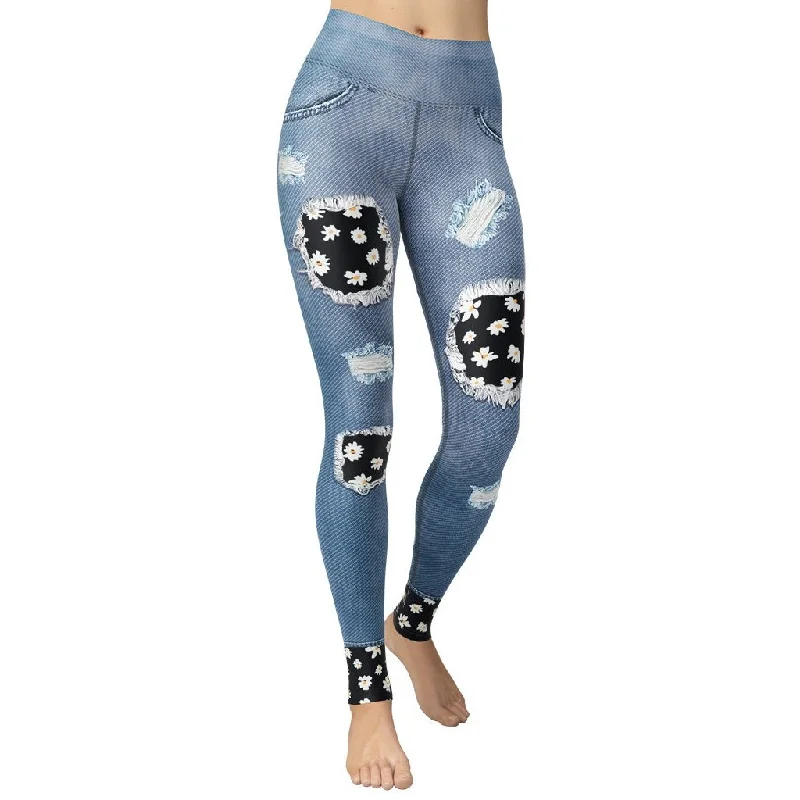 Daisy Denim Print Yoga Leggings Cool Women's Skate Cool Women's Skate