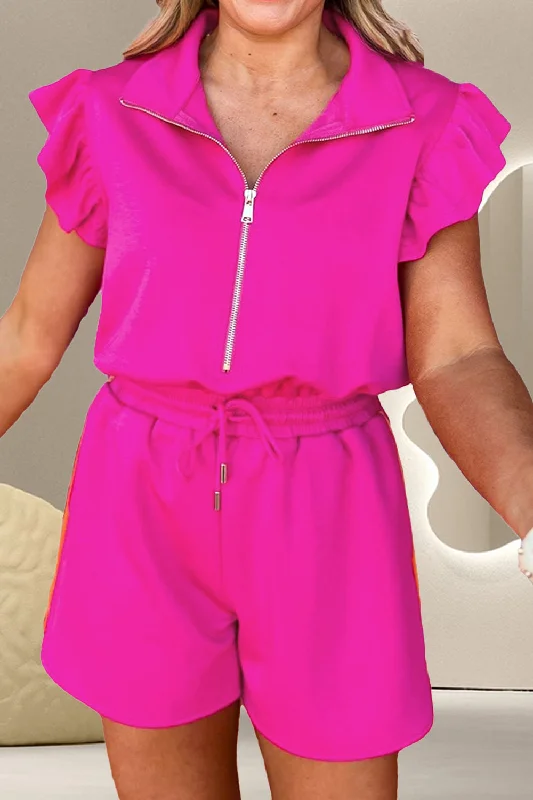 Ruffled Half Zip Cap Sleeve Romper Practical Women's Quick - dry Practical Women's Quick - dry Ruffled Half Zip Cap Sleeve Romper Practical Women's Quick - dry Practical Women's Quick - dry