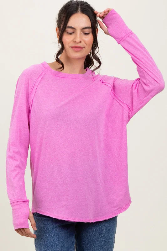Pink Heather Exposed Seam Long Sleeve Top performance performance