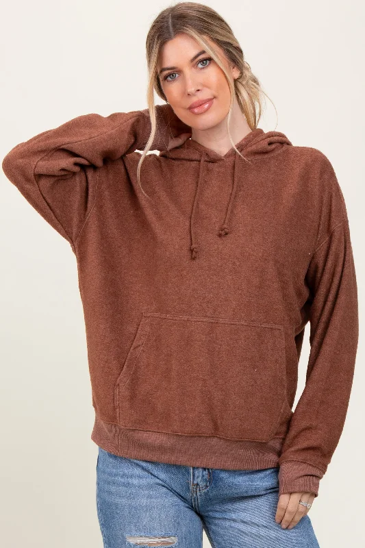 Brown Brushed Knit Oversized Hoodie Stylish Women's Neon Stylish Women's Neon