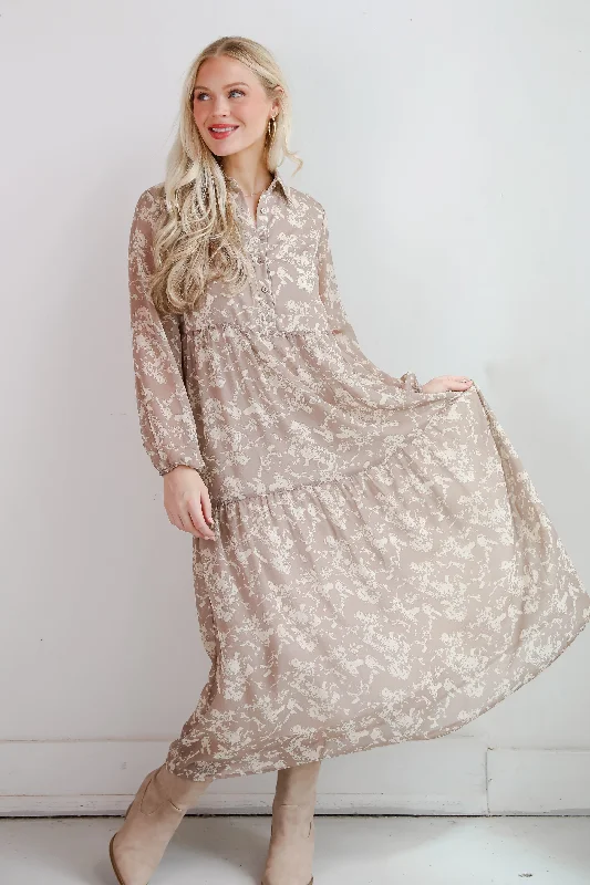 FINAL SALE - Impactful Elegance Taupe Floral Maxi Dress Hip Women's Urban Hip Women's Urban FINAL SALE - Impactful Elegance Taupe Floral Maxi Dress Hip Women's Urban Hip Women's Urban