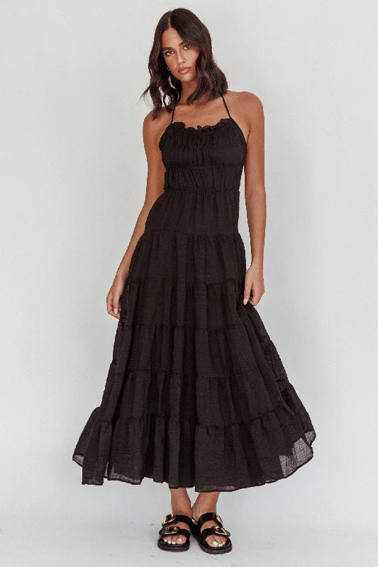 On A High Open Back Maxi Dress Black European European