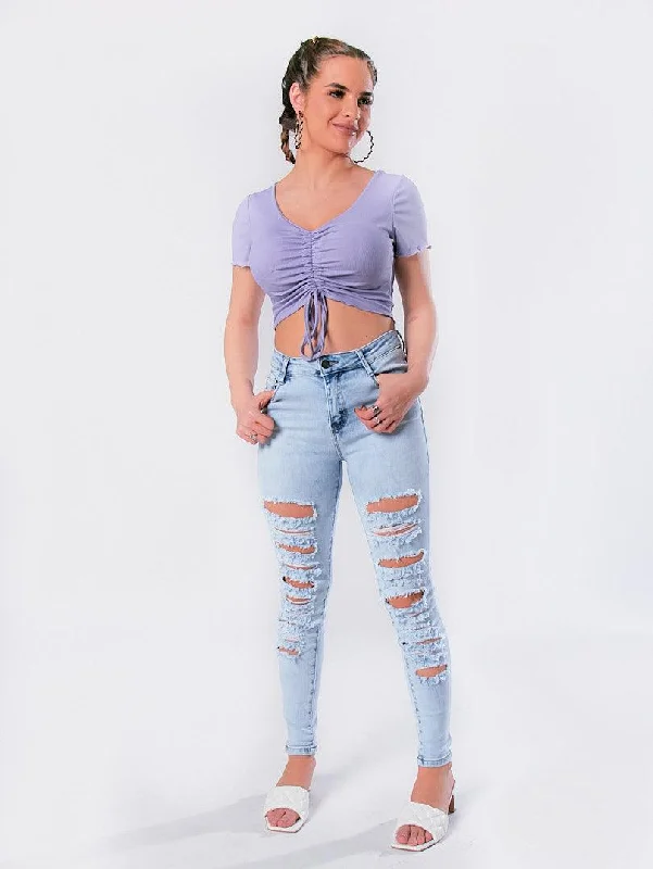 Jean slim taille haute déchiré Business Business
