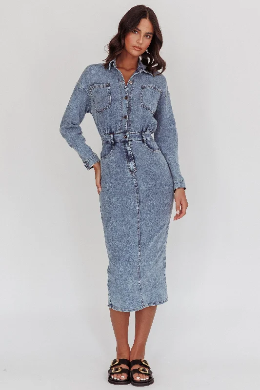 Light Inside Long Sleeve Midi Dress Denim Blue Artistic Women's Avant - Artistic Women's Avant - Light Inside Long Sleeve Midi Dress Denim Blue Artistic Women's Avant - Artistic Women's Avant -