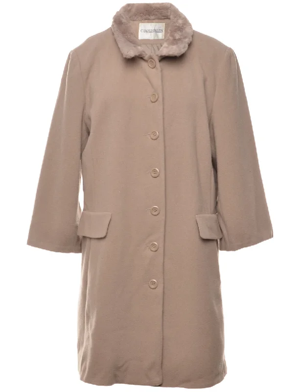 Single-Breasted Beige Wool Coat - L Trendy Women's  Trendy Women's 