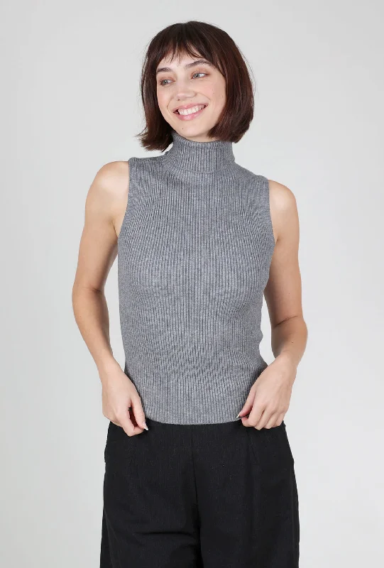 Jennifer S/L Ribbed Mockneck, Charcoal Polished Women's Silk Polished Women's Silk