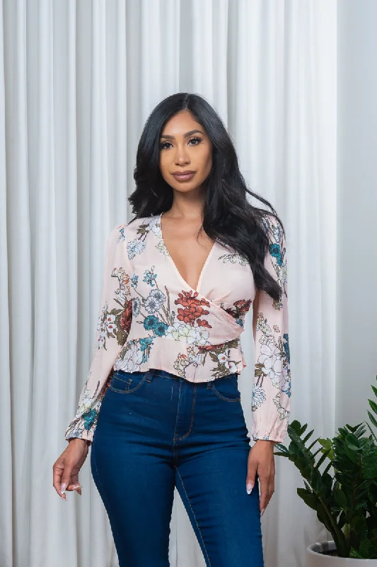Floral Print Surplice V Neck Long Sleeve Crop Top with Peplum Waist (1751114) Cool Women's Skate Cool Women's Skate Floral Print Surplice V Neck Long Sleeve Crop Top with Peplum Waist (1751114) Cool Women's Skate Cool Women's Skate