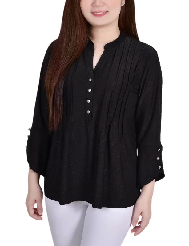 3/4 Sleeve Overlapped Bell Sleeve Y Neck Top Adventure Adventure