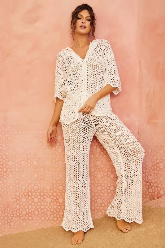 Heat Wave Crochet Pants - White Vacation Vacation