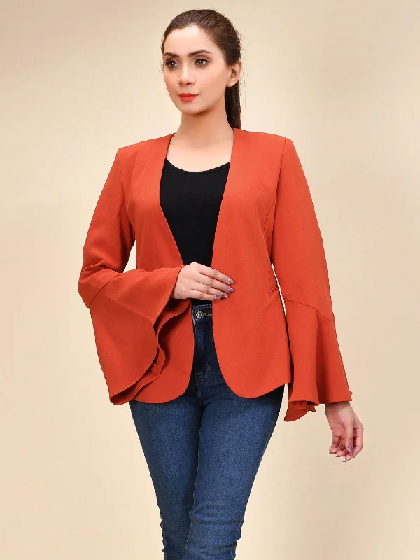 Flared Sleeved Coat - Orange Preppy Women's College Preppy Women's College