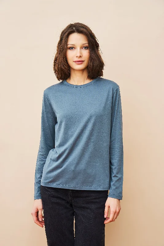 Lyocell Cotton Long Sleeve Semi Relaxed Crewneck in Gris Bleu Youthful Women's Anime - inspired Youthful Women's Anime - inspired Lyocell Cotton Long Sleeve Semi Relaxed Crewneck in Gris Bleu Youthful Women's Anime - inspired Youthful Women's Anime - inspired