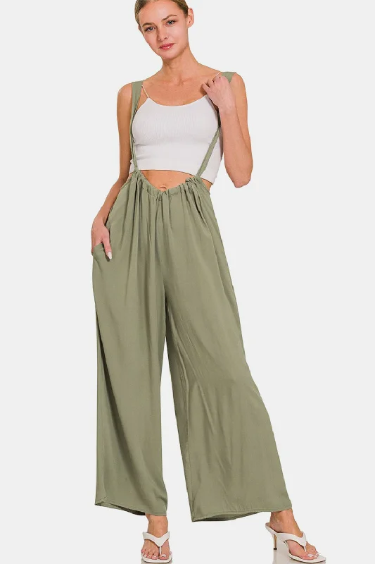 Zenana Pocketed Wide Strap Wide Leg Overalls Relaxed Women's  Relaxed Women's 