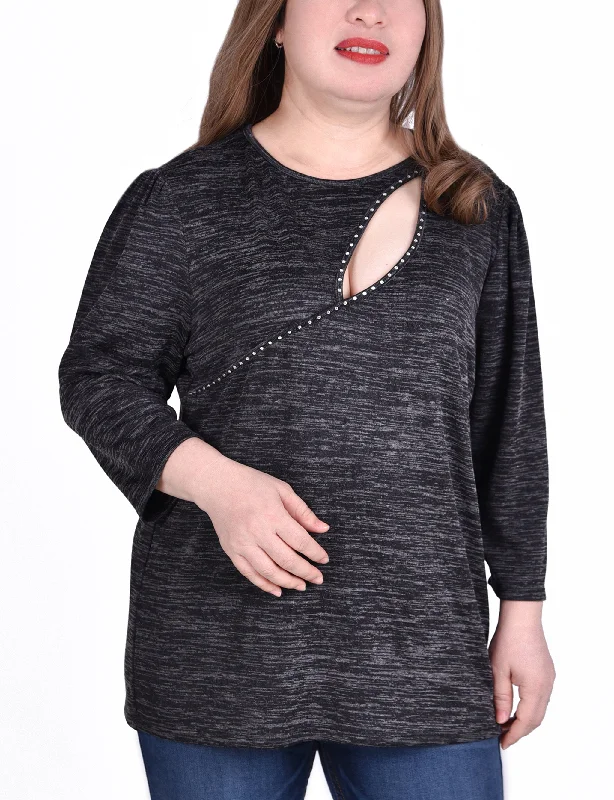 Plus Size 3/4 Sleeve Tunic Top With Front Cutout Trendy Women's Oversized Trendy Women's Oversized Plus Size 3/4 Sleeve Tunic Top With Front Cutout Trendy Women's Oversized Trendy Women's Oversized