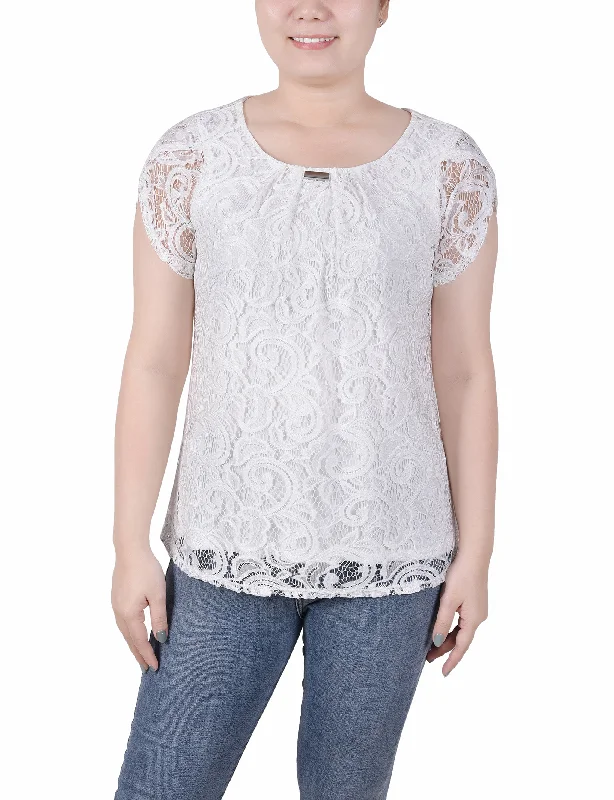 Petite Lace Petal Sleeve Top performance performance