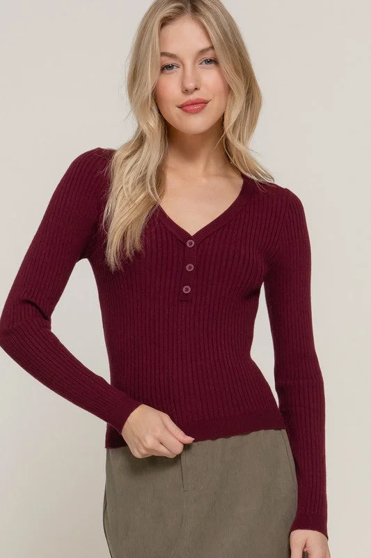LORAINE LONG SLV BUTTON DOWN HENLEY V-NECK SWEATER TOP Modern Women's Modern Women's LORAINE LONG SLV BUTTON DOWN HENLEY V-NECK SWEATER TOP Modern Women's Modern Women's