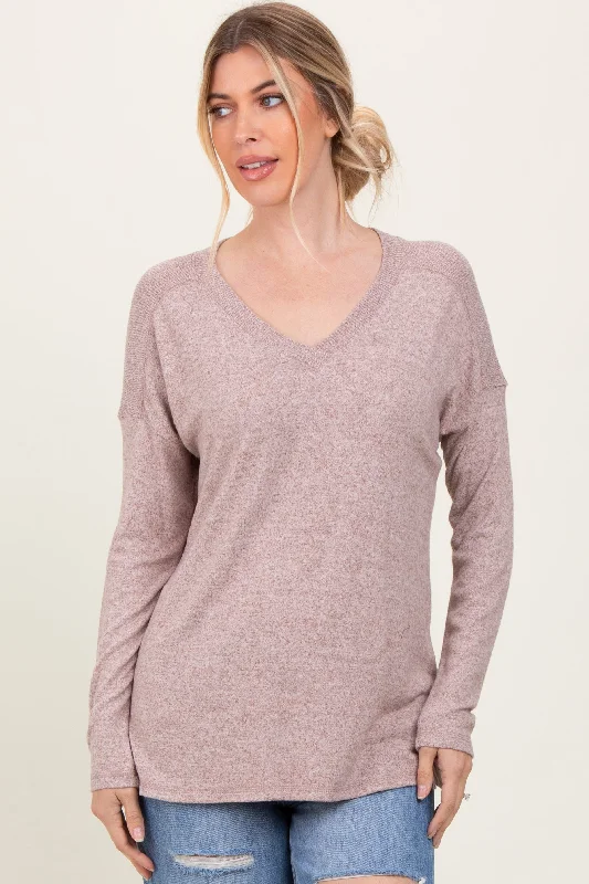 Beige Basic V-Neck Long Sleeve Brushed Knit Top Confident Women's High - fashion Confident Women's High - fashion Beige Basic V-Neck Long Sleeve Brushed Knit Top Confident Women's High - fashion Confident Women's High - fashion