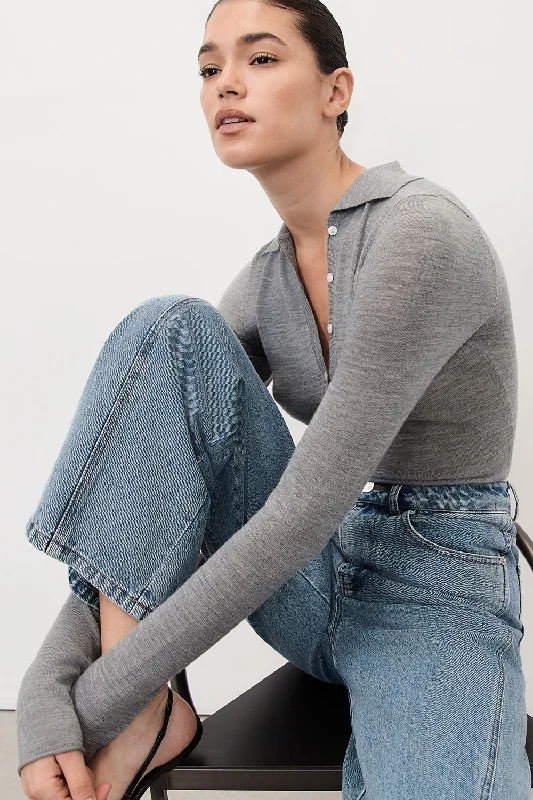JANE SILVER MARLE MERINO POLO TOP Minimalist Women's Casual Minimalist Women's Casual JANE SILVER MARLE MERINO POLO TOP Minimalist Women's Casual Minimalist Women's Casual