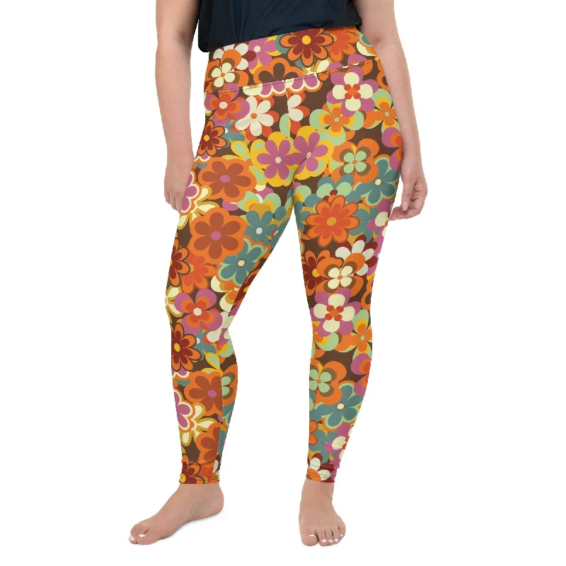 70s Flower Pattern Plus Size Leggings Tough Women's Military - inspired Tough Women's Military - inspired
