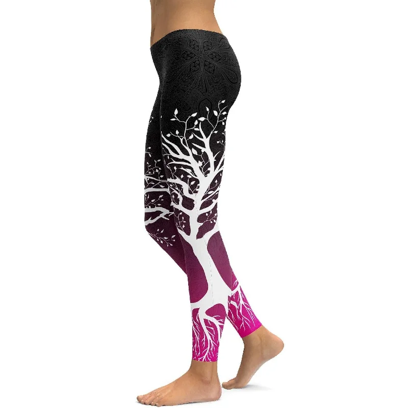 Black to Pink Tree of Life Leggings Elegant Women's  Elegant Women's 