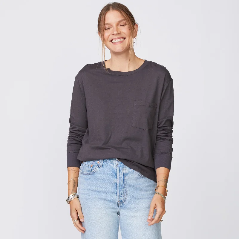 Long Sleeve Ex-Boyfriend Pocket Crew Hip Women's Retro Hip Women's Retro