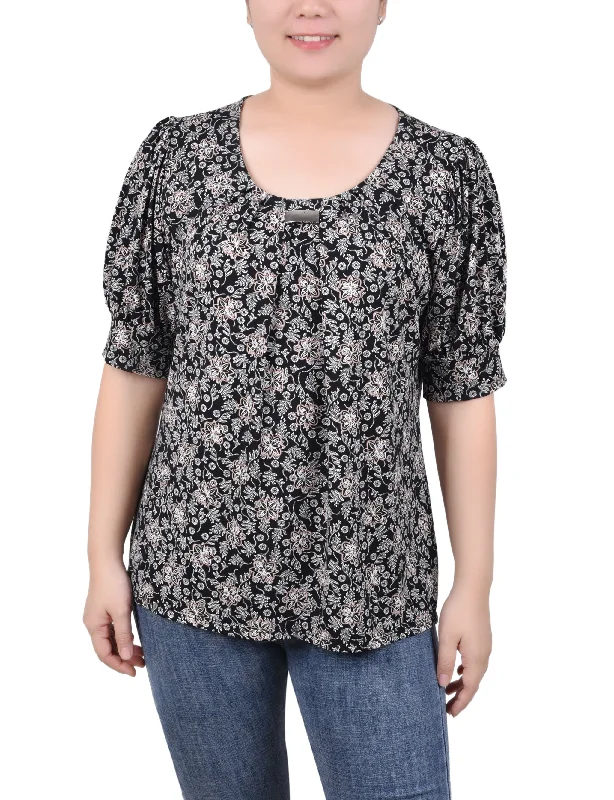 Short Sleeve Balloon Sleeve Top Laid - back Women's Style Laid - back Women's Style