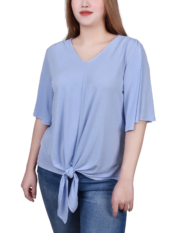 Elbow Sleeve Tie-Front Top Scandinavian Scandinavian