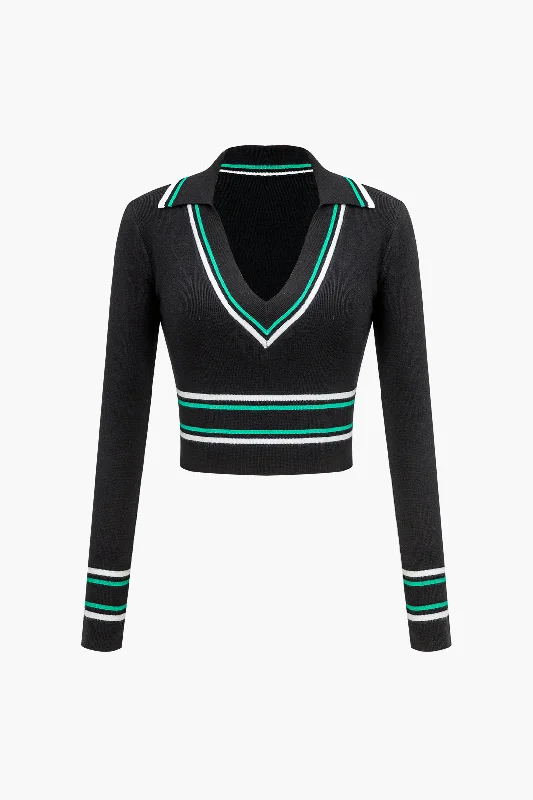 Stripe Print Knit Long-Sleeve Top Feminine Women's Soft  Feminine Women's Soft 