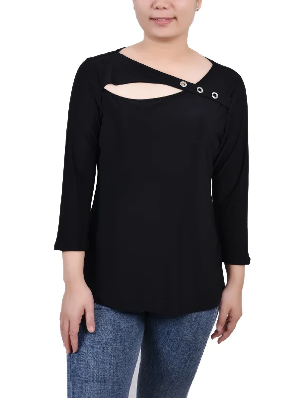 3/4 Sleeve Cutout Top Sophisticated Women's Tailored Sophisticated Women's Tailored