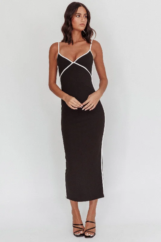 She's A Mystery Piping Trim Maxi Dress Black Scandinavian Scandinavian