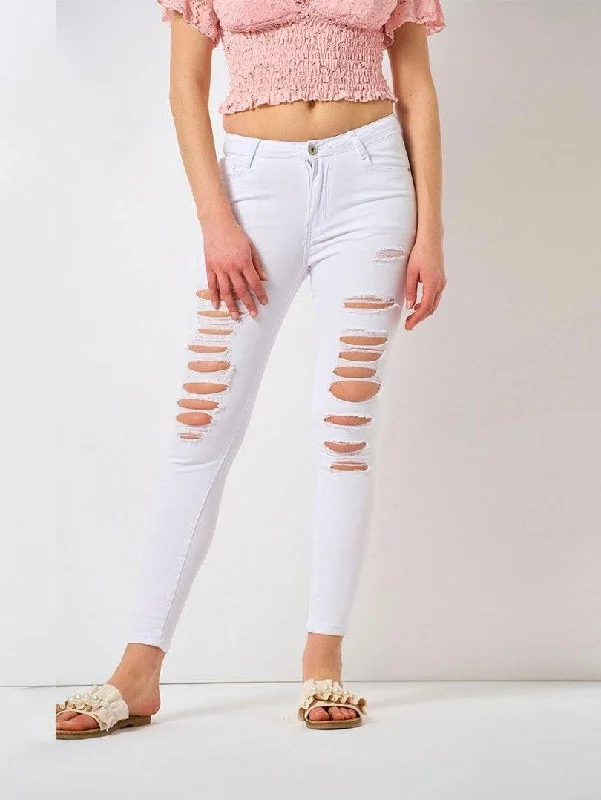 Jeans noir ou blanc destroy à 5 poches Monochromatic Office Style Monochromatic Office Style
