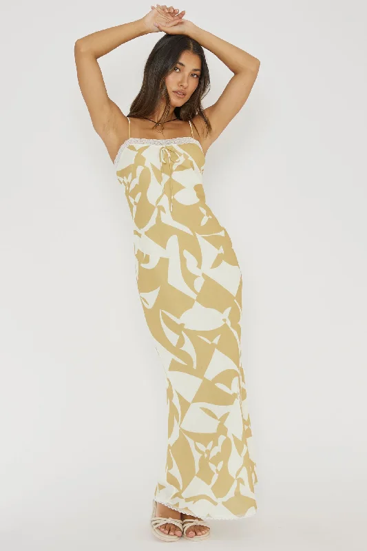 Cali Sunset Lace Trim Maxi Dress Print Yellow purpose purpose