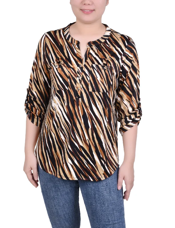 Long Tab-Sleeve Top With Pockets Sleek Women's  Sleek Women's 