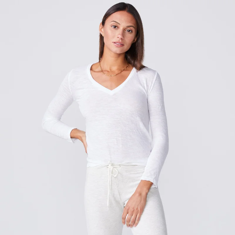 Textured Tri-Blend Fitted Long Sleeve V Neck Tee Refined Women's  Refined Women's 